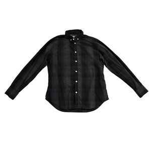 Larrson & Co Shirt Mens Medium Black Gray Plaid Long Sleeve Button Front Casual